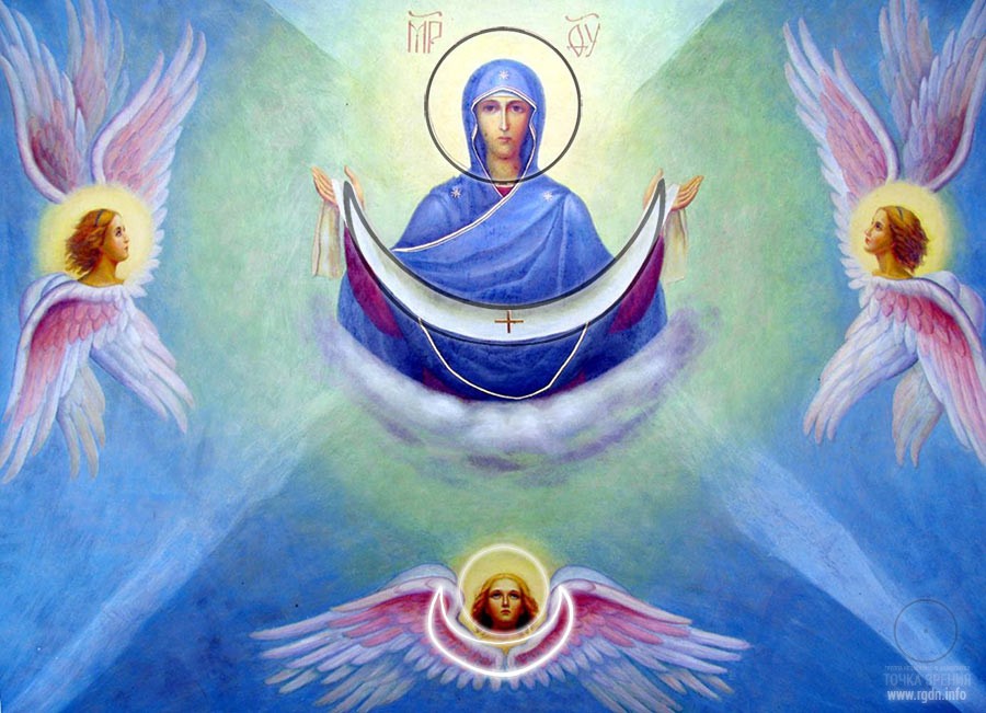 A circle and a crescent (the AllatRa sign) in icons of the Most Holy Mother of God