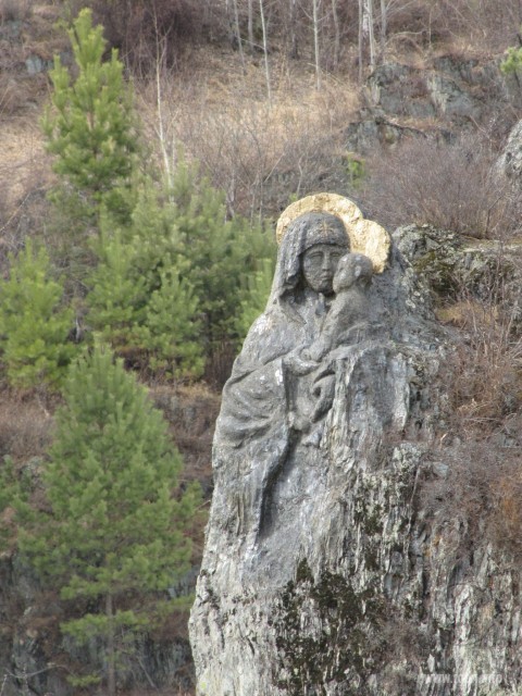 Our Lady on a rock of Patmos Island, near the Church of St. John the Theologian (Chemal, the Altai Republic)