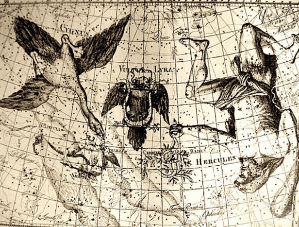 Карта с расположением созвездий Лебедя, Лиры и Геркулеса